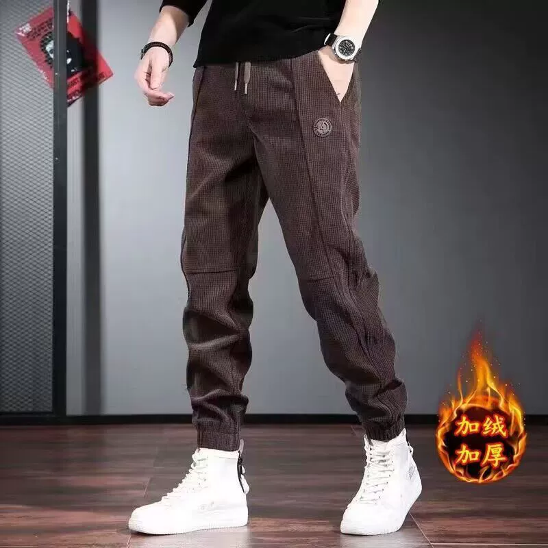 Чистые пуховые повседневные брюки мужской прилив свободный корсеты 2024 осень и зима новые теплые дикие брюки