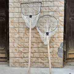 木柄木把抄網鋼圈撈網漁撈抄魚網手工撈兜聚乙烯線漁網小眼抄網