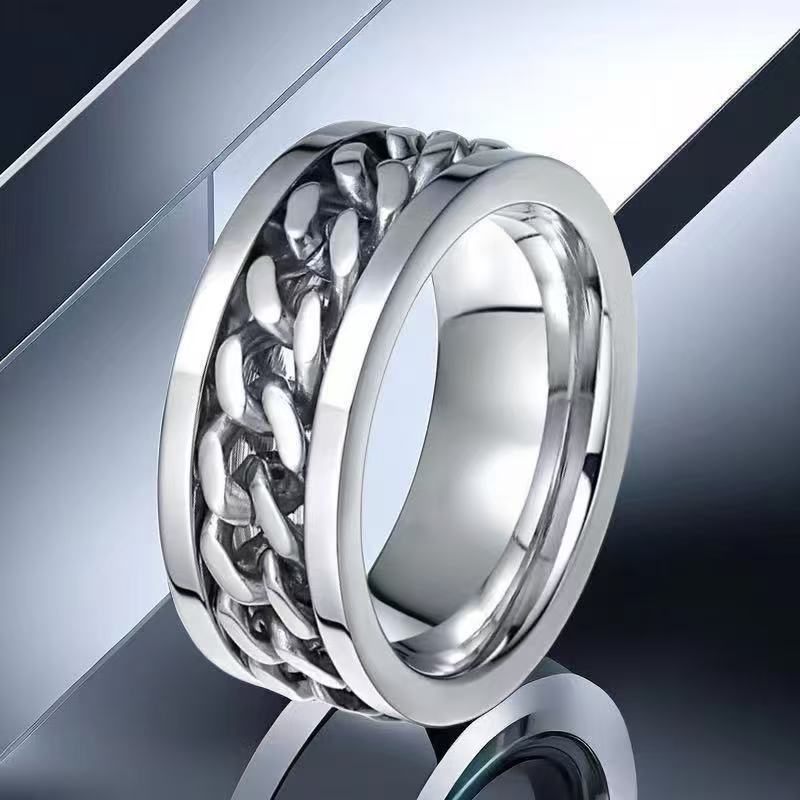 Anillo de acero inoxidable que no se desvanece ins moda masculina giratoria anillo de acero de titanio de nicho frío de los hombres liso
