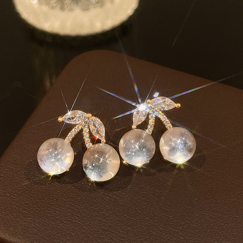 Silver needle real gold electroplated zircon pearl bow earrings light luxury luxury internet celebrity fashionable temperament earrings wholesale