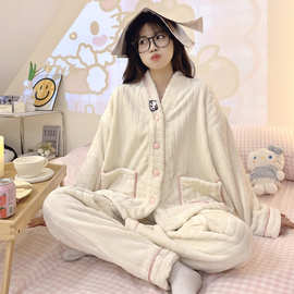 珊瑚绒睡衣女秋冬季甜美可爱2023年新款加绒加厚法兰绒家居服套装