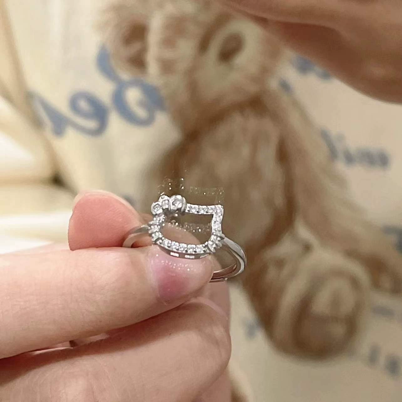 Ring (Hello Kitty) cartoon adjustable ring, simple elegant design, gift for girls