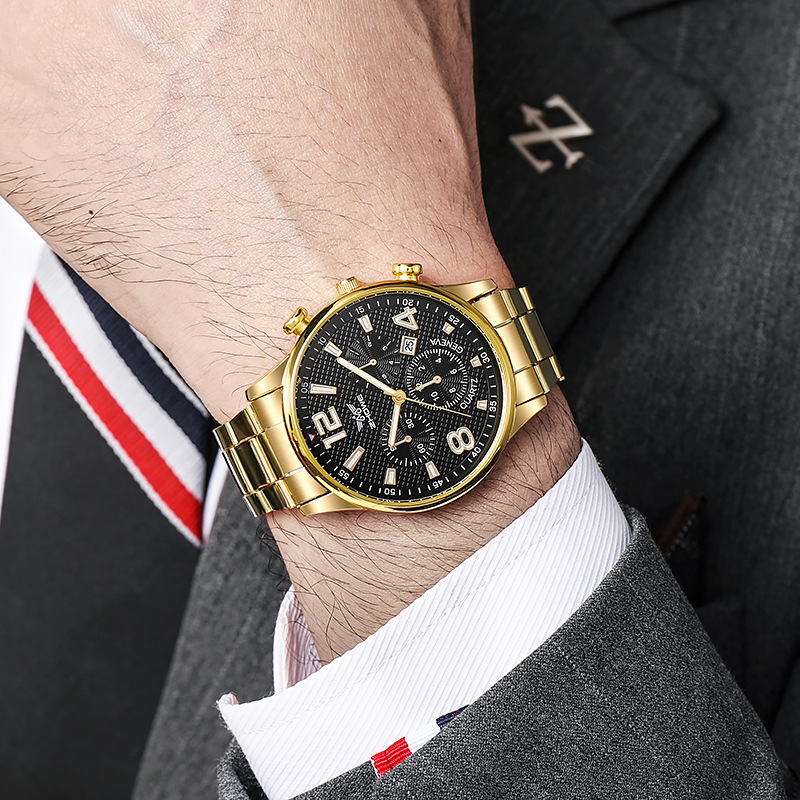 nova moška kvarčna ura za prosti čas z jeklenim trakom, športna velika številčnica s tremi očesi, nemehanska ura s temperamentnim koledarjem_voghion.com