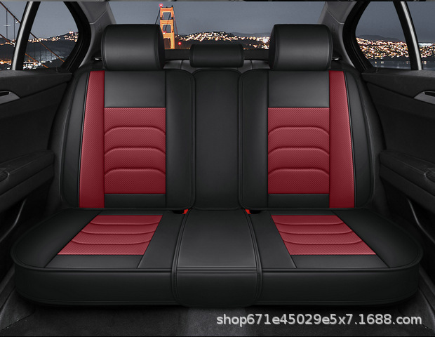 Four-Season Universal Car Seat Cover, Car Seat Cushion, Nappa Leather Fully Enclosed Seat Cushion, Perforated, Breathable and Wear-Resistant, Five Seats