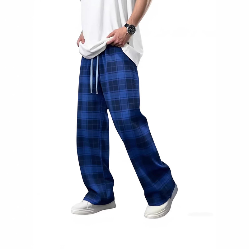 Men's Plaid Casual Pants Wholesale from Manufacturer, Spring and Autumn Loose Straight-Leg Drawstring Home Pants, Dual-Use for Sleepwear and Outdoor Wear Men's Plaid Casual Pants Wholesale from Manufacturer, Spring and Autumn Loose Straight-Leg Drawstring Home Pants, Dual-Use for Sleepwear and Outdoor Wear