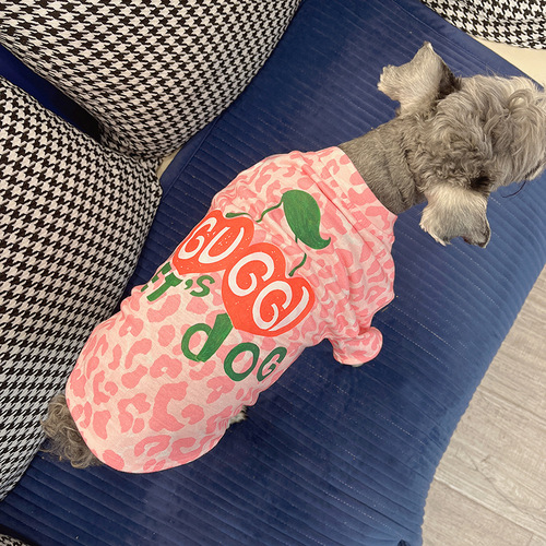 Pet cat and dog clothes summer small dog Schnauzer and Teddy clothes summer T-shirt cartoon pink leopard print thin model