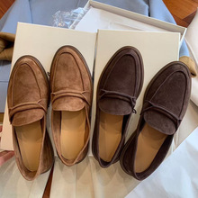 小众2025新款复古平底一脚蹬马毛乐福鞋简约百搭真皮圆头单鞋女