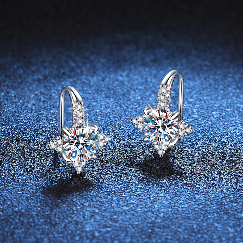 S925 pendientes de plata de ley pendientes de moissanite Luz de lujo temperamento ocho Awn estrella oreja gancho 1 quilate D color moissanite pendientes