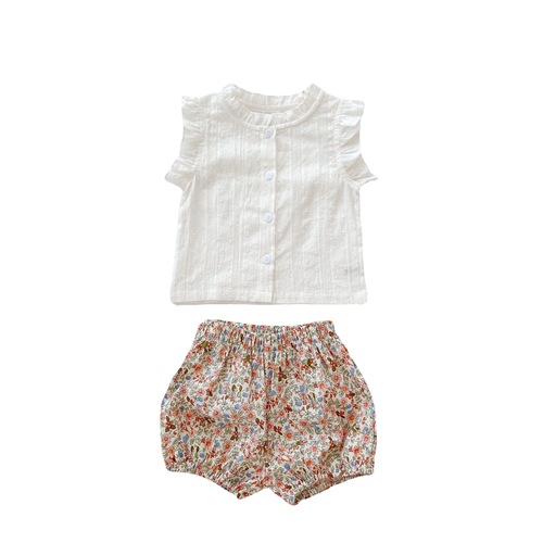summer ins infant and toddler fresh flying sleeve buttoned top + small floral shorts 2-piece suit for baby girls