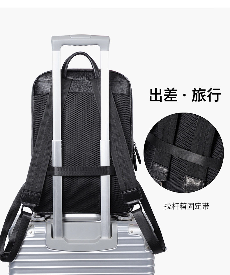 Ba lô nam da bò thật dung tích lớn 15.6 inch đựng laptop, túi du lịch 30×17×41 cm — Màu đen 1, Màu đen 2 chi tiết 10