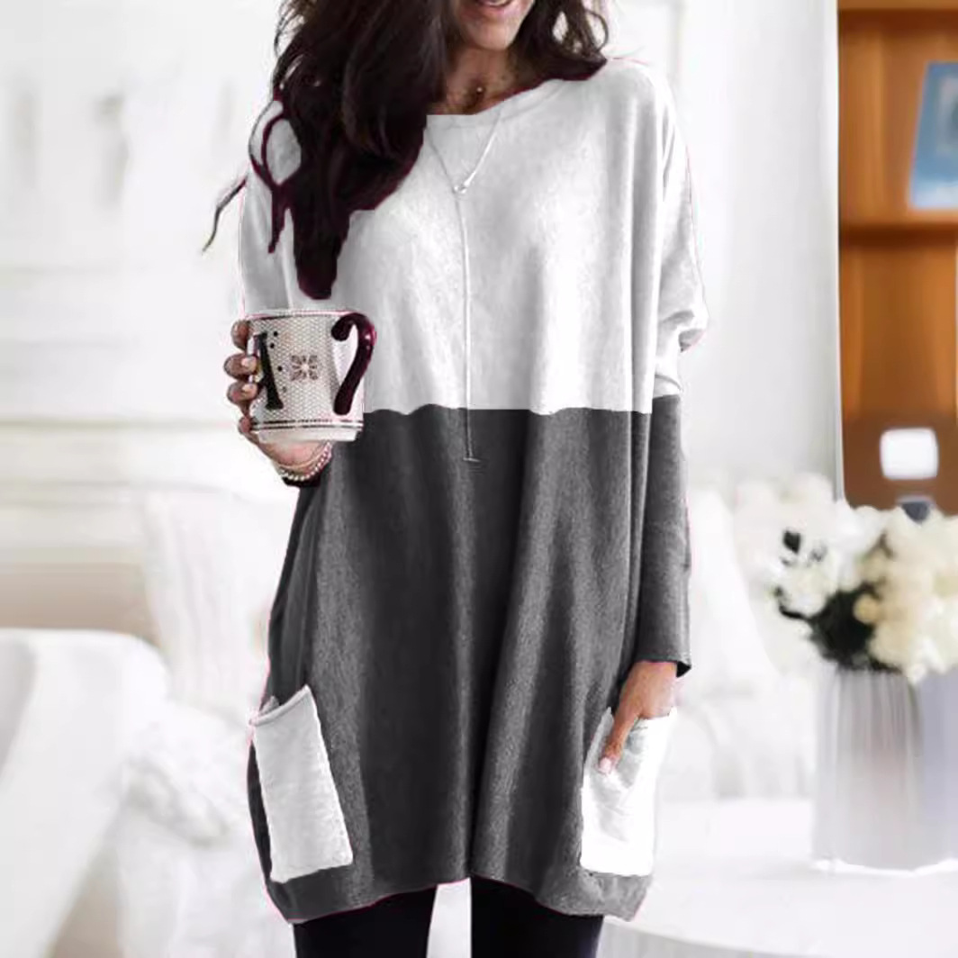 2023アマゾンebay速売通wish新欧米秋長袖カジュアルポケットtシャツ上着女装