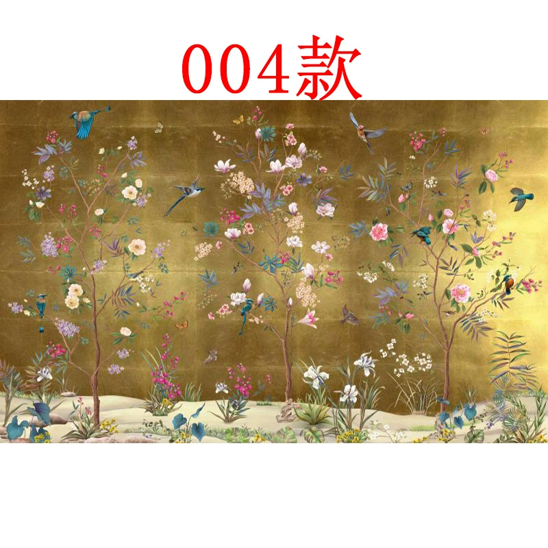Wall mural wallpaper, green Chinese‑style flowers and birds, seamless TV background, multiple materials
