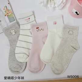 爱嘀嗒26秋冬新款少年袜可爱小猫中筒袜韩版女童潮袜无骨袜透气