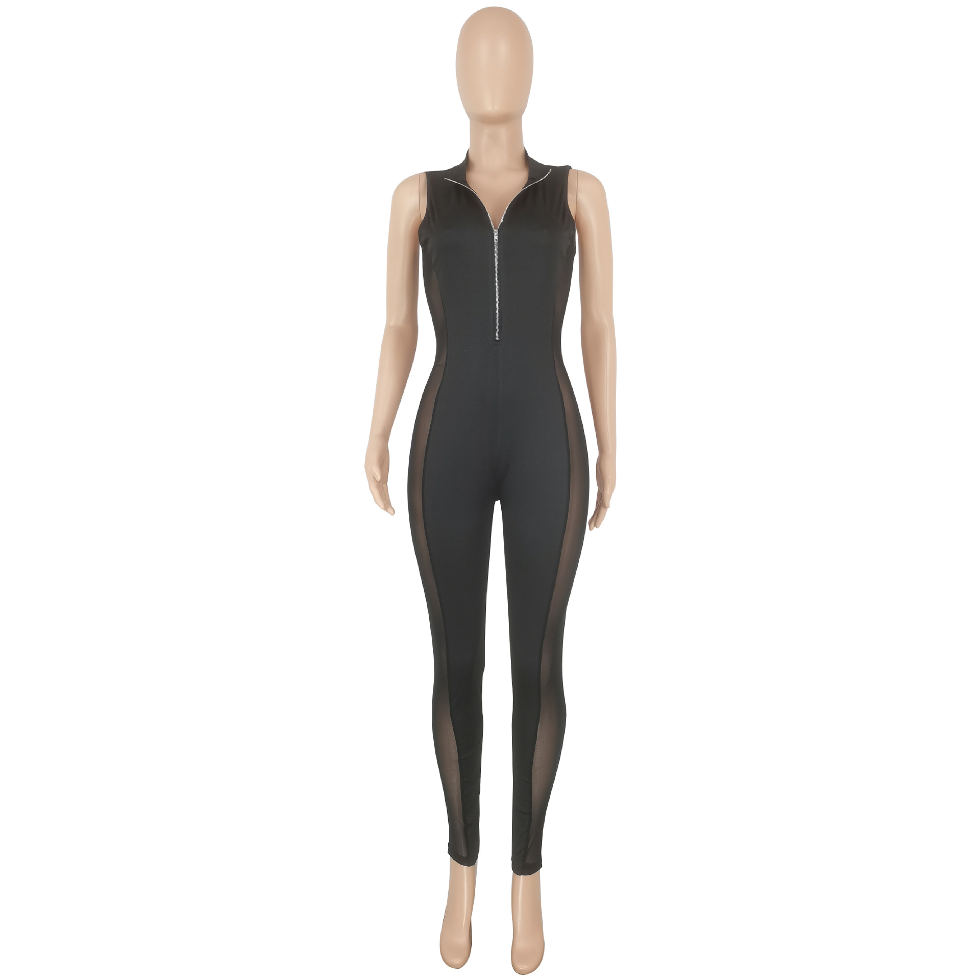 Women Clothing Sexy Tight Side Mesh Jumpsuit Women Clothing