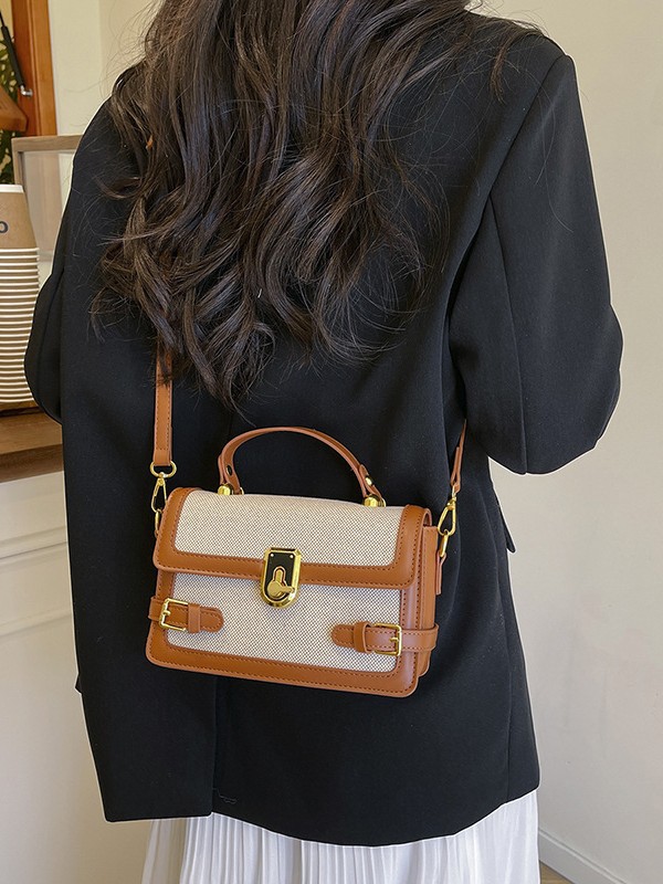 La nueva moda del sudeste asiático, el nuevo color de contraste de lino, el pequeño bolso cuadrado portátil, el bolso de mensajero de alta calidad transfronterizo para mujer