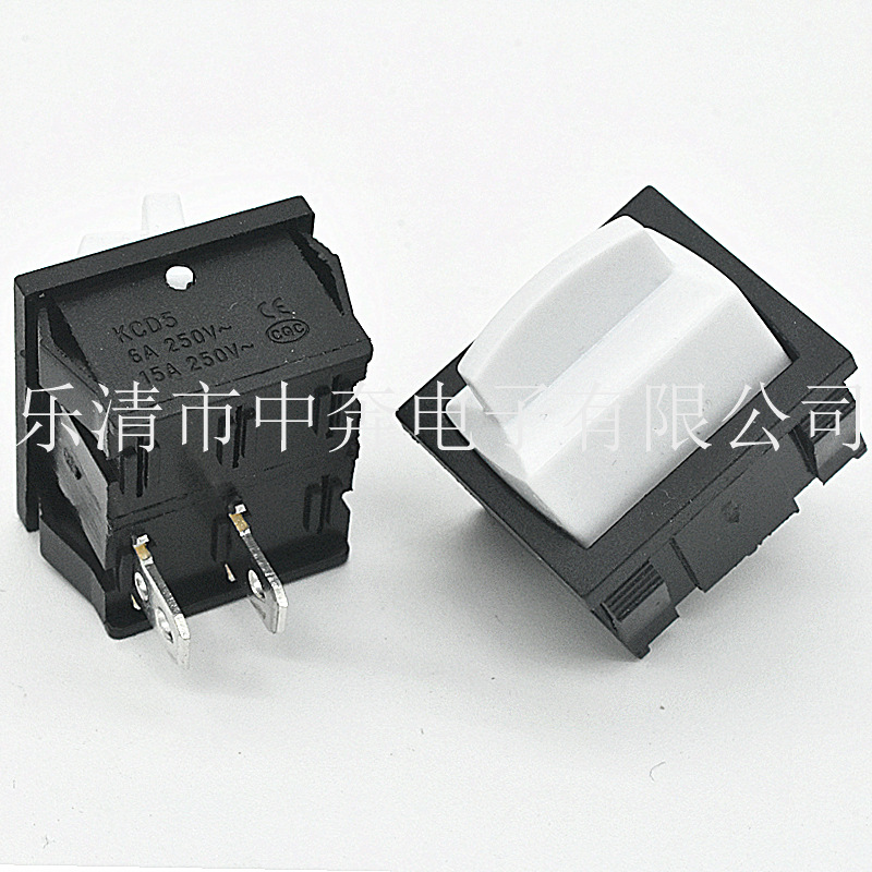 KCD5 两脚白柄 方形摇臂翘板开关 方形摇臂开关 白色摇臂船型开关