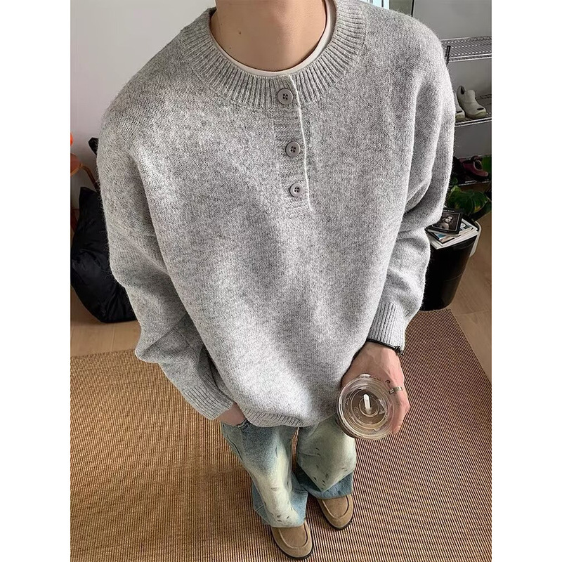 Autumn and Winter New Round Neck Henry Collar Sweater Men's Couple Fashionable Brand Lazy High-Level Solid Color Base Sweater Jacket Autumn and Winter New Round Neck Henry Collar Sweater Men's Couple Fashionable Brand Lazy High-Level Solid Color Base Sweater Jacket