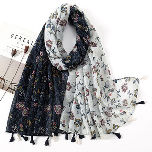 Japanese style artistic fresh cotton and linen scarf vintage stitching bohemian cashew printed scarf beautiful shawl