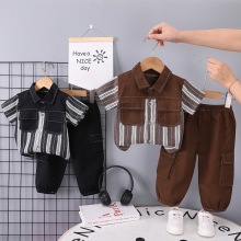 跨境童装夏季新款男童婴幼儿宝宝童套装衬衫舒适短袖套装两件套潮