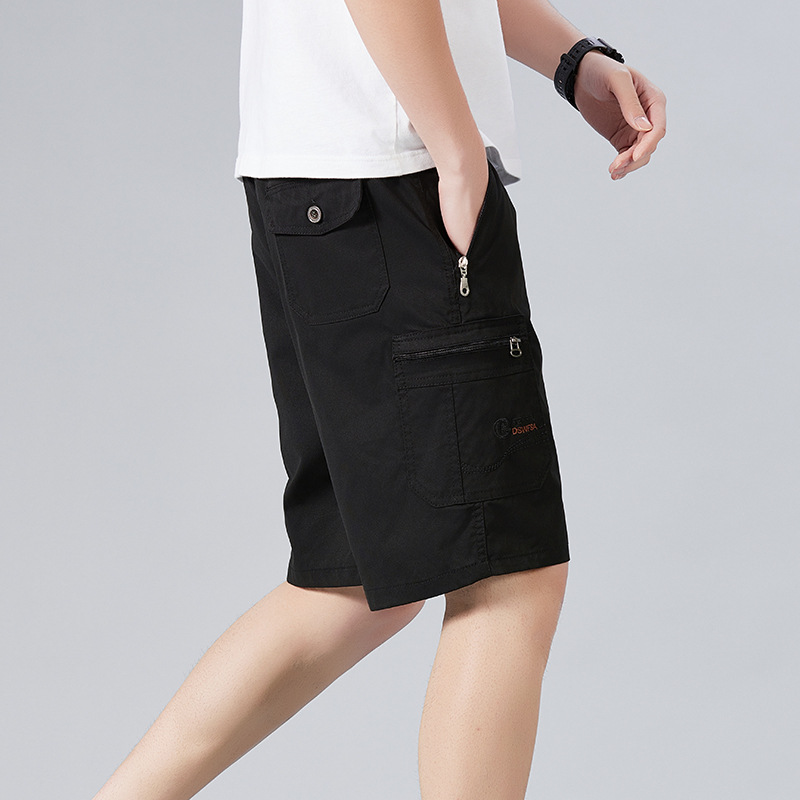 Pantalones cortos de mediana edad de verano de bolsillo suelto con cremallera, pantalones casuales, pantalones gordos, pantalones de algodón de papá image 8