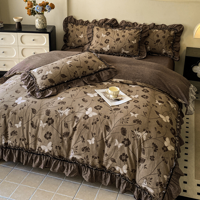 Jogo de cama vintage floral estilo boho com renda_voghion.com