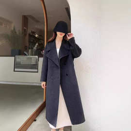 2025新款双面羊绒羊毛大衣长款韩版宽松休闲双领毛呢外套现货