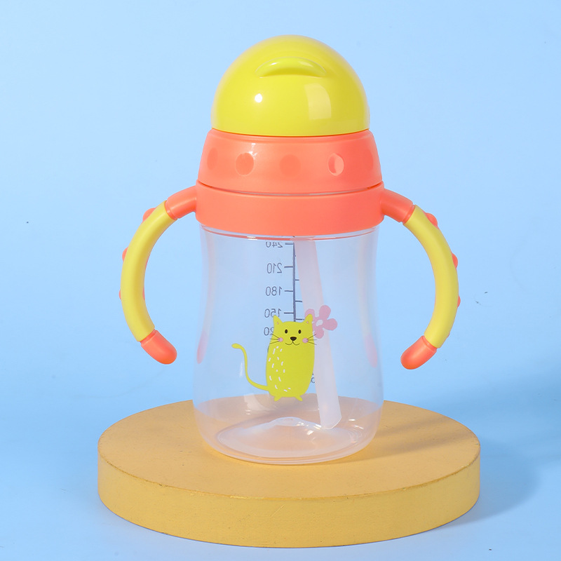 Taza de agua para niños de gran capacidad 270ml taza de cubierta deslizante con mango taza de bebida directa taza de paja de agua potable a prueba de goteo para bebés