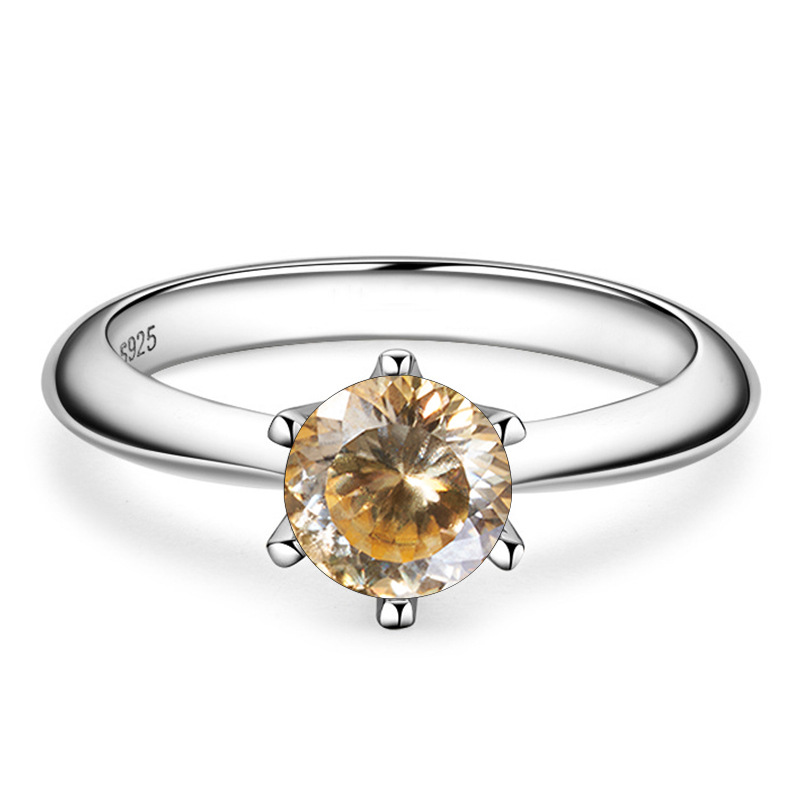 1 quilate color D mujer delicado anillo de boda de color S925 plata esterlina fuego explosivo de color