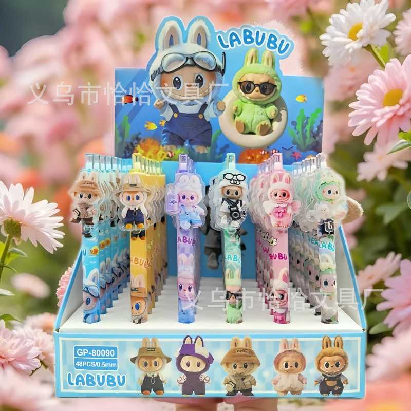 新款LABUBU夏日卡通贴片笔学生日常书写笔黑色中性笔0.5mm按动笔|undefined