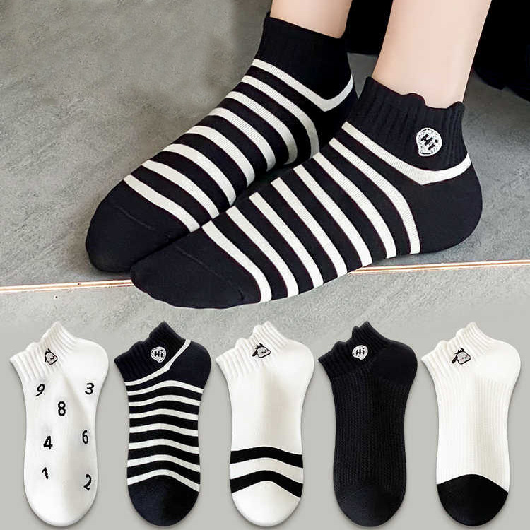 Short socks children wholesale spring and summer thin non-slip deodorant do not fall with summer shallow mouth Japanese tide striped boat socks