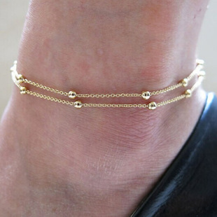 European and American foreign trade Fashion Women's exquisite ankle jewelry manufacturers direct supply simple double copper bead chain anklet
