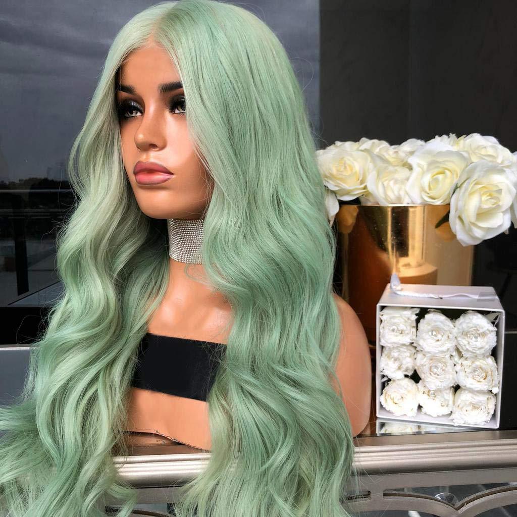 Perruque longue bouclée verte de style européen et américain, en fibre chimique, couleur T, raie au milieu, grosses boucles ondulées, extension de cheveux avec bonnet_voghion.com