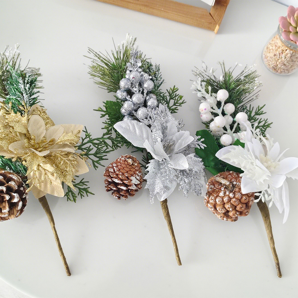 Navidad flores de Navidad pinos tapones decoración para el hogar flores simuladas decoración de Navidad disparar props adornos Amazon