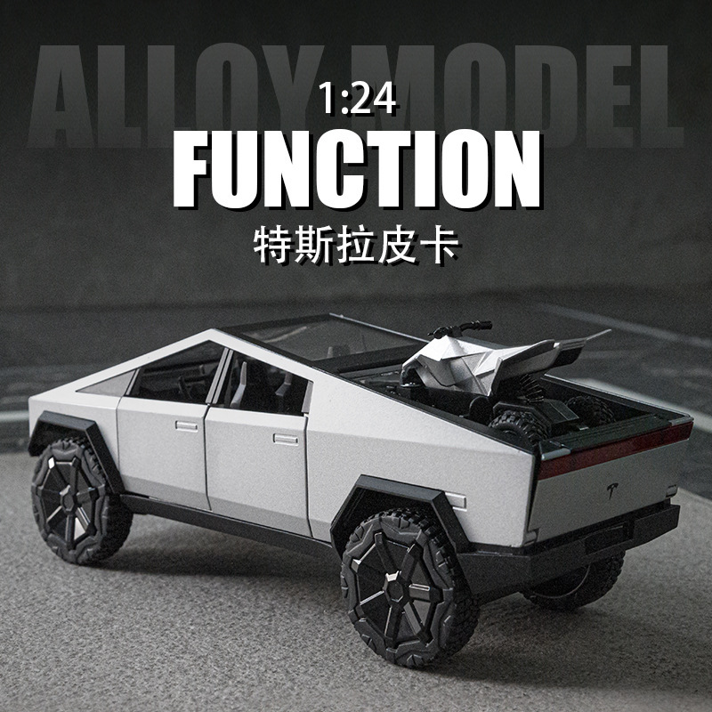 Car-toy mixed batch alloy off-road car model sound and light toy car Tesla pickup truck car model ornament for men