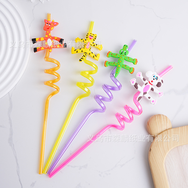 Transfronterizo Amazon dibujos animados forma paja creativa fiesta de cumpleaños decoración espiral curvado arte paja al por mayor