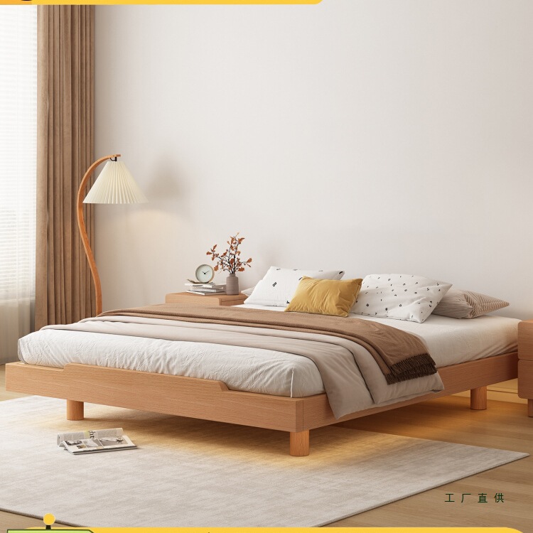 Solid Wood Bed, All Beech Wood Suspended Bed, Tatami, Japanese-Style Floor Bed, Bedroom Single Bed, Home Double Bed, Children's Bed