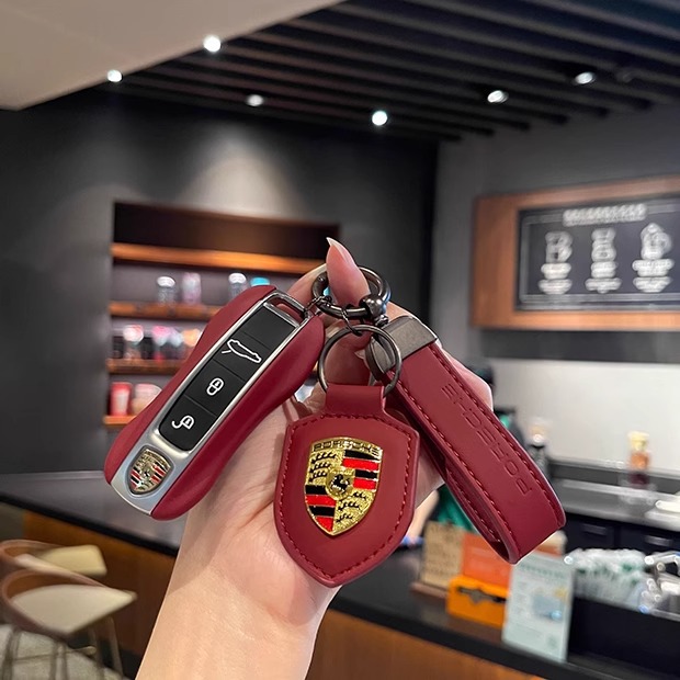 Genuine Leather Key Case for Porsche Cayenne Macan 911 Panamera 718 Taycan
