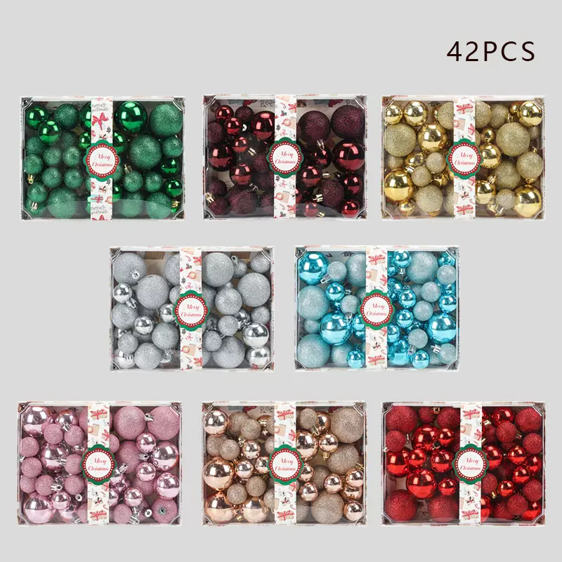 圣诞节装饰品42个套装电镀球新款圣诞球圣诞树挂件跨境大小圣诞球