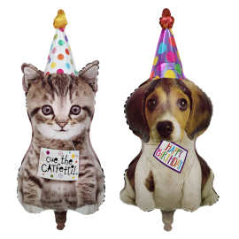 新品生日帽小猫小狗气球生日派对装饰布置摆拍道具生日小猫小狗
