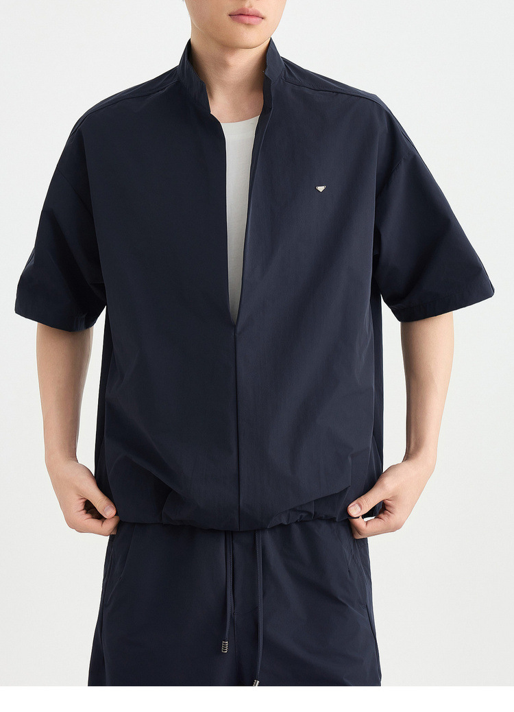 Bộ đồ thể thao nam 2 mảnh áo sơ mi cổ đứng không nút phối quần short — Quần Short Màu Xanh Đen (91680) chi tiết 28