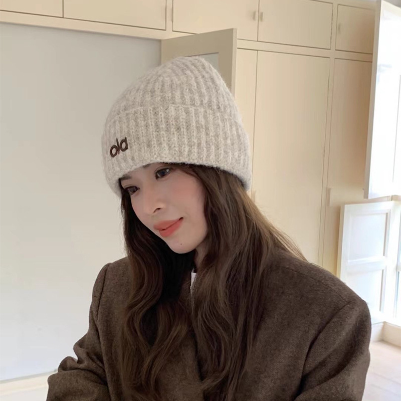 韩版ins风秋冬毛线帽时尚卷边保暖护耳冷帽字母刺绣防风针织帽女|undefined