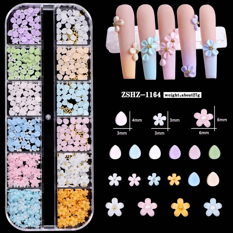 新款五瓣花美甲饰品树脂diy马卡龙色系仿雕花瓣小钢珠指甲配件|undefined