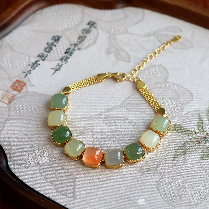 雏灵925纯银镶嵌天然多宝和田玉手链轻奢高级感送闺蜜女友礼物