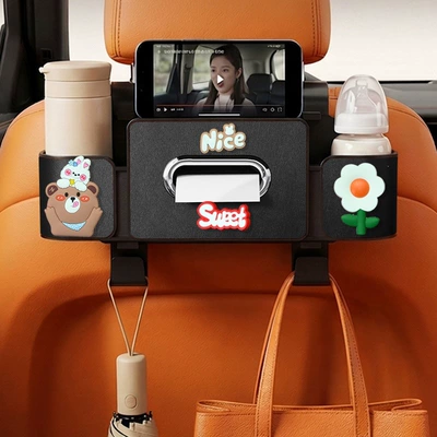 Car seat tissue box, rear — Car cup holder/beverage holder - nice-little-bear-4-in-1-seat-storage-box-4th-generation-black