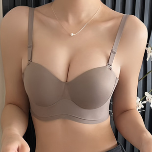 1509 # Minimalist Seamless Round Ball Cup Bra Factory Push-Up Breast-Showing Palm Thick Cup Intimates Two-Wear Off-Shoulder Dress Bra