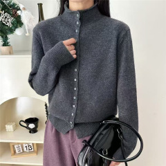 高级感灰色半高领毛衣开衫外套女秋冬2025新款爆款秋装针织衫上衣