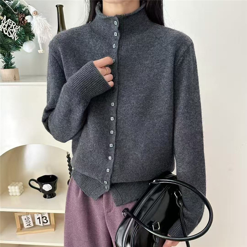 高级感灰色半高领毛衣开衫外套女秋冬2025新款爆款秋装针织衫上衣|undefined