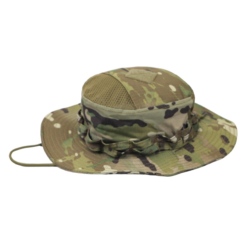 New camouflage beanie hat and ice silk face mask set, suitable for outdoor activities, hiking, sun protection, and fishing; features a round brim and is breathable