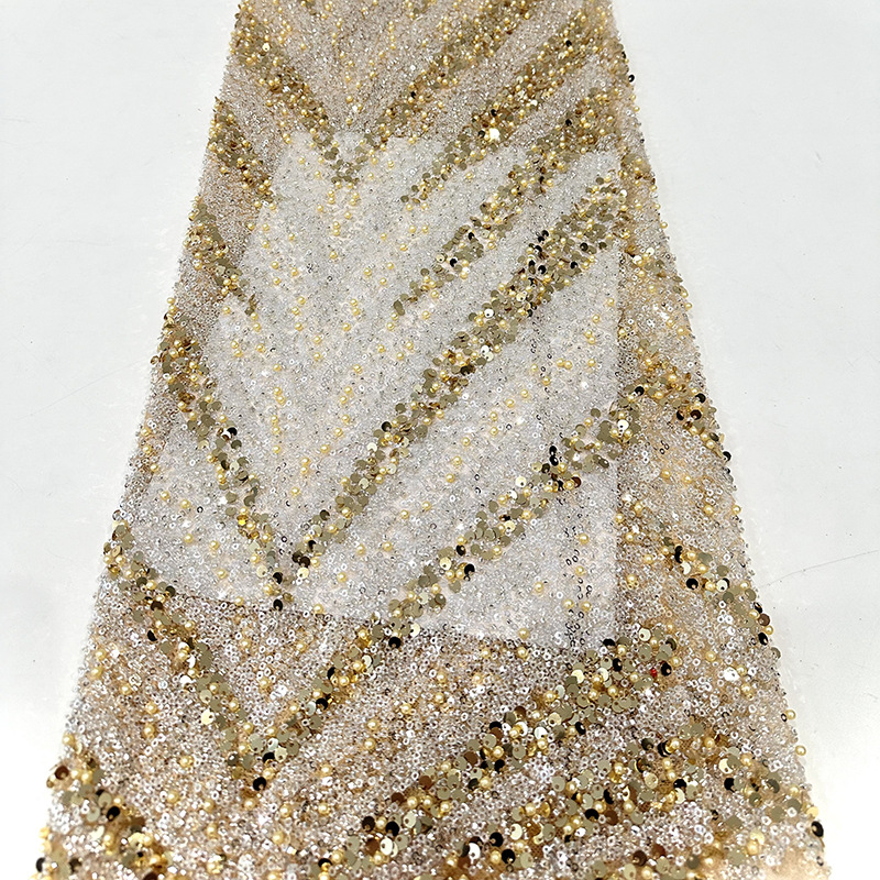 Tejido bordado estriado cuentas sequinado cuentas tubo bordado tela de alta gama vestido de noche vestido de escenario tela bordada image 7