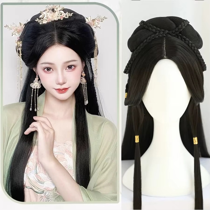 Ink-Dyed Ancient Style Han Dynasty Wig for Girls in Ancient Costume Cos Full Wei and Jin Fake Hair Long Hair Headgear Chinese Style Performance Ink-Dyed Ancient Style Han Dynasty Wig for Girls in Ancient Costume Cos Full Wei and Jin Fake Hair Long Hair Headgear Chinese Style Performance